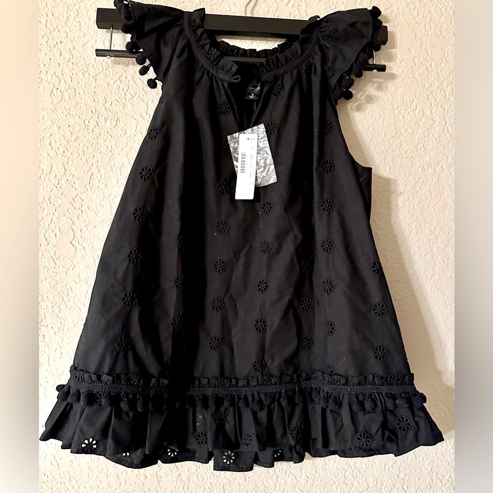 Jcrew black pom pom embroidery blouse
